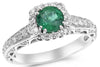 1.7CT DIAMOND & AAA EMERALD 18K WHITE GOLD ROUND SQUARE FILIGREE ENGAGEMENT RING