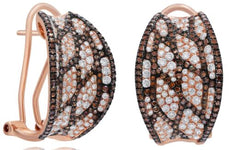LARGE 1.88CT WHITE & ORANGE DIAMOND 14K ROSE GOLD 3D MULTI LEAF CLIP ON EARRINGS