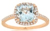 2.03CT DIAMOND & AAA AQUAMARINE 14KT ROSE GOLD CUSHION HALO FRIENDSHIP LOVE RING