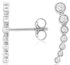 .34CT DIAMOND 14K WHITE GOLD 3D ROUND 7 STONE BEZEL HANGING EAR CLIMBER EARRINGS