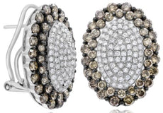2.72CT WHITE & CHOCOLATE FANCY DIAMOND 14KT YELLOW GOLD FLOWER CLIP ON EARRINGS