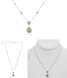 1.21CT WHITE MOCHA & FANCY YELLOW DIAMOND 18KT 2 TONE GOLD 3D TEAR DROP NECKLACE