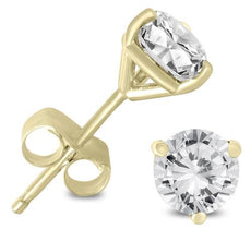 ESTATE .75CT DIAMOND 14K YELLOW GOLD CLASSIC ROUND 3 PRONG MARTINI STUD EARRINGS