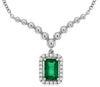 .65CT DIAMOND & AAA EMERALD 14KT WHITE GOLD CLASSIC SQUARE HALO V SHAPE NECKLACE