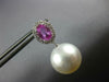 LARGE DIAMOND PINK SAPPHIRE & SOUTH SEA PEARL 18KT WHITE GOLD HANGING EARRINGS