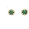 .49CT DIAMOND & AAA EMERALD 18KT YELLOW GOLD CLUSTER FLOWER HALO STUD EARRINGS