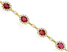 3.85CT DIAMOND & AAA RUBY 14KT YELLOW GOLD 3D OVAL & ROUND BY THE YARD BRACELET