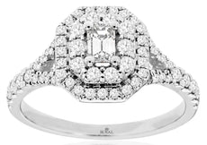 .80CT DIAMOND 14KT WHITE GOLD 3D ROUND & BAGUETTE DOUBLE HALO ANNIVERSARY RING