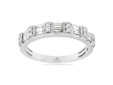 .35CT DIAMOND 14K WHITE GOLD 3D ROUND & BAGUETTE 2 ROW FILIGREE ANNIVERSARY RING
