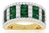 LARGE 3.40CT DIAMOND & AAA EMERALD 14KT 2 TONE GOLD 3D BAGUETTE ANNIVERSARY RING