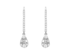 ESTATE .53CT DIAMOND 14KT WHITE GOLD ROUND & BAGUETTE TEAR DROP HANGING EARRINGS