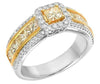 .57CT WHITE & FANCY YELLOW DIAMOND 18KT 2 TONE GOLD SQUARE HALO ENGAGEMENT RING