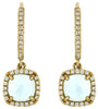 2.05CT DIAMOND & AAA AQUAMARINE 14K YELLOW GOLD CUSHION & ROUND HANGING EARRINGS