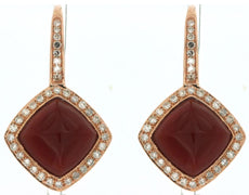 .45CT DIAMOND & AAA RED AGATE 14KT ROSE GOLD 3D GEOMETRICAL LEVERBACK EARRINGS
