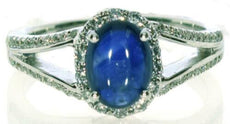 1.91CT DIAMOND & AAA CABOCHON SAPPHIRE 18K WHITE GOLD OVAL & ROUND HALO FUN RING