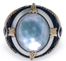 AAA PINK TOURMALINE & MOTHER OF PEARL 18K YELLOW GOLD & 925 SILVER FILIGREE RING