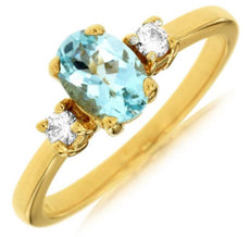 .77CT DIAMOND & AAA AQUAMARINE 14K YELLOW GOLD 3D OVAL & ROUND 3 STONE LOVE RING