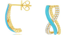 .35CT DIAMOND & TURQUOISE ENAMEL 14KT YELLOW GOLD MULTI ROW FUN HANGING EARRINGS