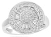 WIDE .83CT DIAMOND 14KT WHITE GOLD 3D ROUND & BAGUETTE FLOWER FILIGREE LOVE RING