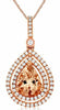 ESTATE 1.60CT DIAMOND & AAA MORGANITE 14KT ROSE GOLD 3D PEAR SHAPE HALO PENDANT