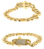 LARGE 1.37CT DIAMOND 14KT YELLOW GOLD CLASSIC COMPACT FIGARO CUBAN MENS BRACELET