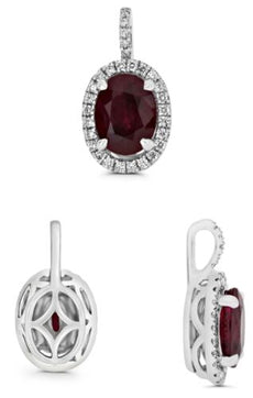 1.63CT DIAMOND & AAA RUBY 18KT WHITE GOLD OVAL & ROUND FILIGREE FLOATING PENDANT