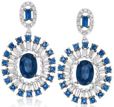 LARGE 2.46CT DIAMOND & AAA SAPPHIRE 14K WHITE GOLD MULTI SHAPE BALERINA EARRINGS