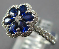 1.42CT DIAMOND & AAA SAPPHIRE 18KT WHITE GOLD 3D PEAR SHAPE & ROUND FLOWER RING