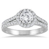 1.5CT DIAMOND 14KT WHITE GOLD 3D ROUND HALO FLORAL ENGAGEMENT WEDDING RING SET