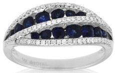 1.02CT DIAMOND & AAA SAPPHIRE 14KT WHITE GOLD ROUND MULTI ROW DOUBLE LEAF RING