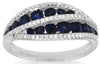 1.02CT DIAMOND & AAA SAPPHIRE 14KT WHITE GOLD ROUND MULTI ROW DOUBLE LEAF RING