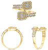 LARGE .60CT DIAMOND 14KT YELLOW GOLD 3D ROUND & BAGUETTE DOUBLE SQUARE LOVE RING