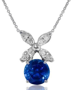 4.8CT DIAMOND & AAA SAPPHIRE 18KT WHITE GOLD 3D ROUND & MARQUISE FLOWER NECKLACE
