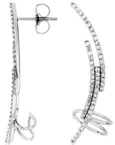 ESTATE .50CT DIAMOND 14KT WHITE GOLD 3D CLASSIC MULTI BAR EAR CLIMBER EARRINGS