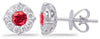 ESTATE 1.18CT DIAMOND & AAA RUBY 14K WHITE GOLD 3D FLOWER FILIGREE STUD EARRINGS