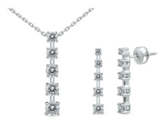 1.0CT DIAMOND 14KT WHITE GOLD 3D 5 STONE GRADUATING FLOATING PENDANT EARRING SET