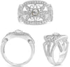 WIDE .69CT DIAMOND 18KT WHITE GOLD ROSE CUT & ROUND FLORAL 3D ENGAGEMENT RING