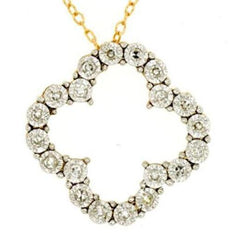 ESTATE .15CT DIAMOND 14KT 2 TONE GOLD CLASSIC OPEN FLOWER LOVE FLOATING PENDANT