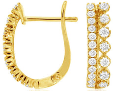 .54CT DIAMOND 14KT YELLOW GOLD 2 ROW FILIGREE LEVERBACK HUGGIE HANGING EARRINGS