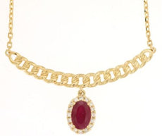 .63CT DIAMOND 14KT YELLOW GOLD & AAA RUBY OVAL & ROUND SEMI CIRCULAR NECKLACE