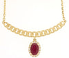 .63CT DIAMOND 14KT YELLOW GOLD & AAA RUBY OVAL & ROUND SEMI CIRCULAR NECKLACE