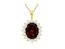 3.40CT DIAMOND & AAA GARNET 14KT YELLOW GOLD OVAL FLOWER PRINCESS DIANA PENDANT
