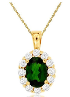 1.25CT DIAMOND & AAA RUSSALITE 14KT YELLOW GOLD 3D OVAL & ROUND FLOATING PENDANT