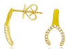 .10CT DIAMOND & YELLOW ENAMEL 14KT YELLOW GOLD LUCKY HORSESHOE HANGING EARRINGS