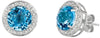 5.15CT DIAMOND & AAA BLUE TOPAZ 14KT WHITE GOLD ROUND CLASSIC HALO STUD EARRINGS