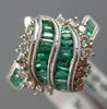 ESTATE WIDE 1.18CT DIAMOND & AAA EMERALD 14KT WHITE GOLD 3D LEAF MULTI WAVE RING