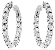 ESTATE 2CT DIAMOND 14KT WHITE GOLD 3D ROUND INSIDE OUT HOOP HANGING EARRINGS