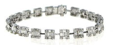 4.21CT DIAMOND 18KT WHITE GOLD ROUND & BAGUETTE SQUARE BY THE YARD FUN BRACELET