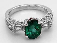 2.61CT DIAMOND & AAA EMERALD 18KT WHITE GOLD OVAL ROUND BAGUETTE ENGAGEMENT RING