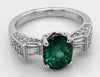 2.61CT DIAMOND & AAA EMERALD 18KT WHITE GOLD OVAL ROUND BAGUETTE ENGAGEMENT RING